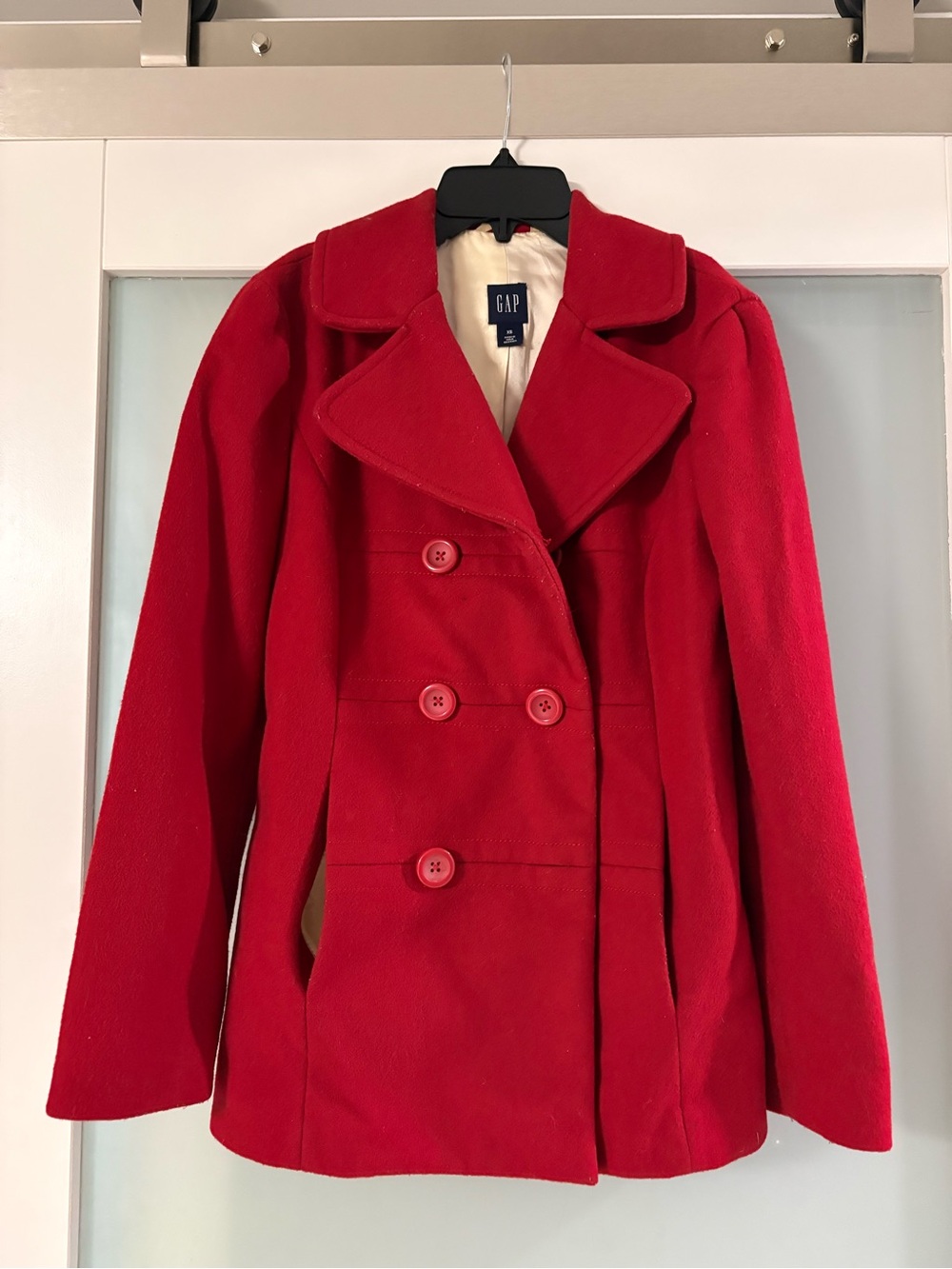 GAP Women's Bright Red Double-Breasted Peacoat